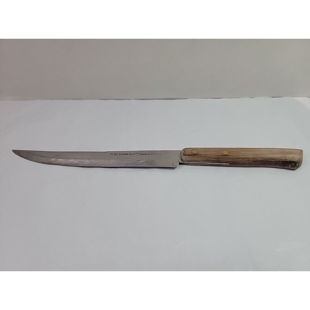 Vintage Flint Stainless Vanadium USA 7.25” Carving Slicing Knife Wood Handle